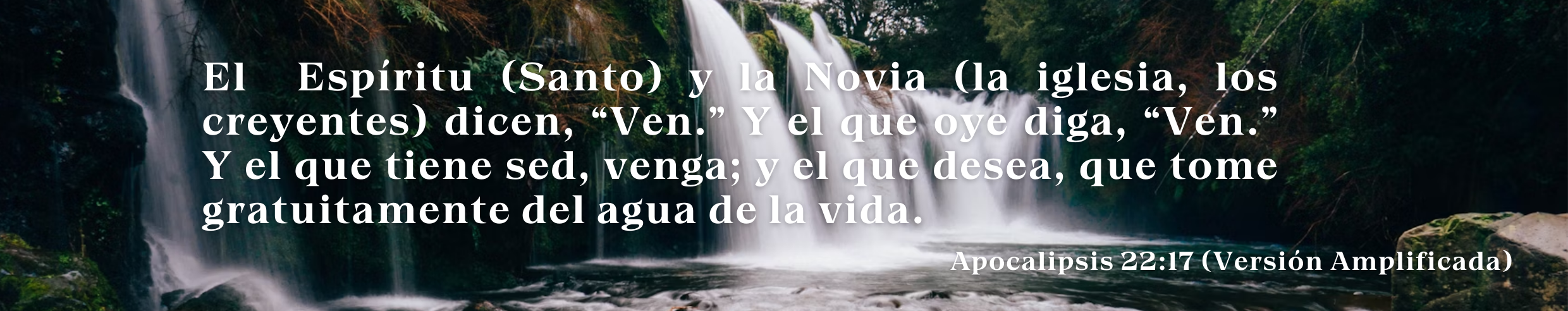 El Espíritu (Santo) y la novia (la iglesia, los creyentes) dicen, “Ven.” Y el que oye diga, “Ven.” Y el que tiene sed, venga_ y el que desea, que tome gratuitamente del agua de la vida. (1)